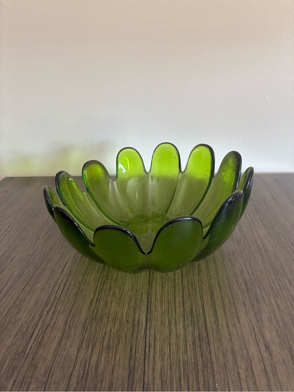 Green Glass Petal Bowl - Home Art